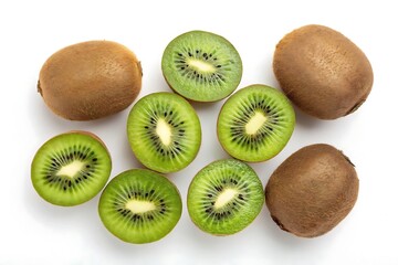 Fototapeta premium Few slices of kiwi fruit are on a white background