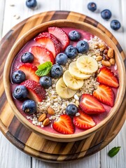 Bowl of fruit with strawberries, blueberries, and bananas