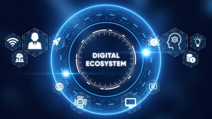 Digital Ecosystem Concept with Network Icons and Glowing Blue Ring technology data - Powered by Adobe