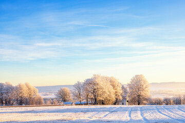 Wintry landscape view a cold winter day in the countryside