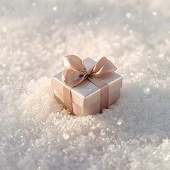 A small gift on fresh snow. Soft ribbon and cold light create a moment of calm.