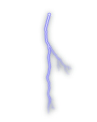 Glowing blue lightning bolt with electric branches on a white background. Bright neon energy strike effect for fantasy art, weather themes, and digital visual design. Perfect electric flash element 