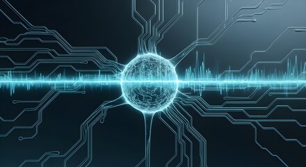 Abstract visualization of a digital neuron processing information on a circuit board.