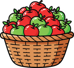 Basket Full Of Ripe Red And Green Apples Harvested From An Orchard