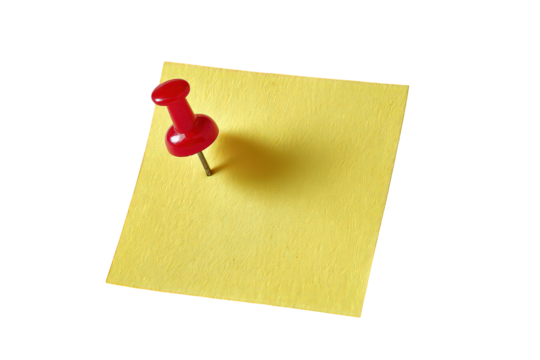 Yellow Sticky Note With Red Pin on Transparent Black Background