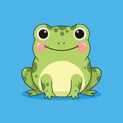 Cute cartoon frog with rosy cheeks on blue background