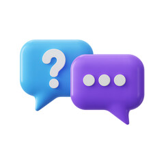 A survey chat speech bubbles with question mark symbol. Clarification, question, FAQ, QA concept. Survey reaction 3d icon illustration isolated on transparent background