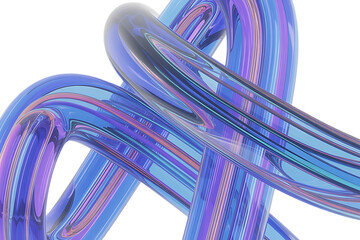 Abstract 3d background with liquid glass holographic transparent lines. Rainbow ribbons neon gradient tapes with dispersion light. Iridescent fluid flow curve shapes render banner