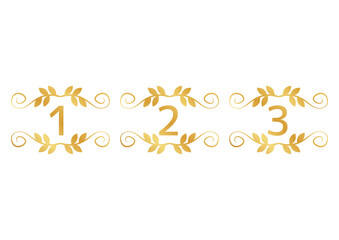 金色の葉で飾られたステップまたは順位を示すエンブレム