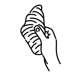 Minimal line art of a hand holding a croissant, representing breakfast, bakery, and cozy morning themes.