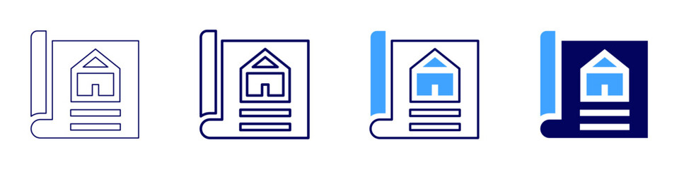 Project concept icon in 4 different styles. Thin Line, Line, Bold Line, Duotone. Duotone style. Editable stroke