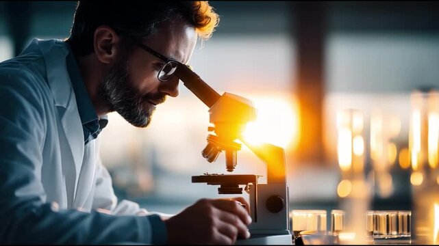 Scientist Observing Sample Under Microscope in Laboratory Environment