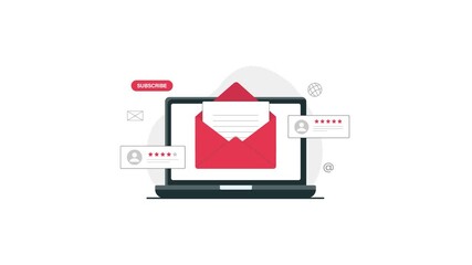 4k Email Marketing Newsletter. Online Subscription and Feedback Concept Animation Video - Powered by Adobe