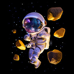 Astronaut Exploration Vector Illustration in Cosmic Nebula