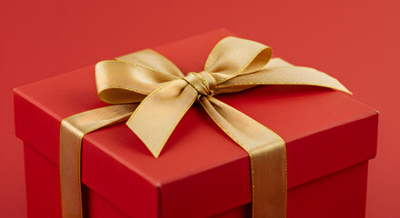 Fototapeta premium Red gift box with ribbon and bow isolated on a white background