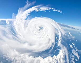 Aerial view of a massive cyclone over water and land