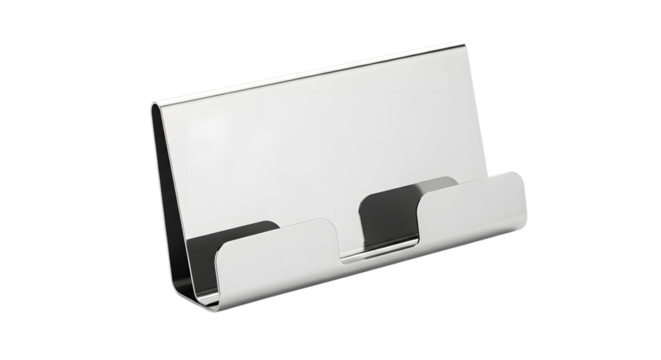 Sleek metal business card holder isolated on transparent background, perfect for showcasing professionalism and organization in a modern office setting
