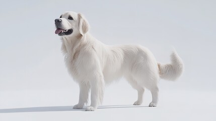 A majestic golden retriever standing gracefully against a bright white seamless background studio shot