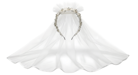 Beautiful bridal veil isolated on transparent background is a traditional head covering worn by the bride during the wedding ceremony