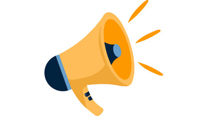A 3D illustration of a red megaphone or loudspeaker icon symbolizing a public $\mathbfannouncement}$ or business message on a white background