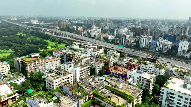 Dynamic Streets of Modern Dhaka 4k Aerial view