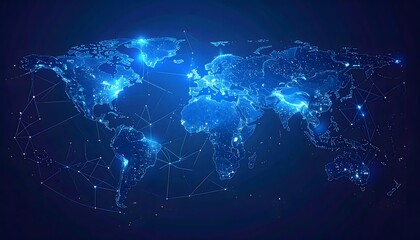 Global Digital Network and Connectivity of World Map