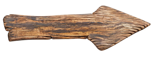 wooden arrow, isolated on white background.