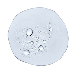 cosmetic gel with water droplets on white background