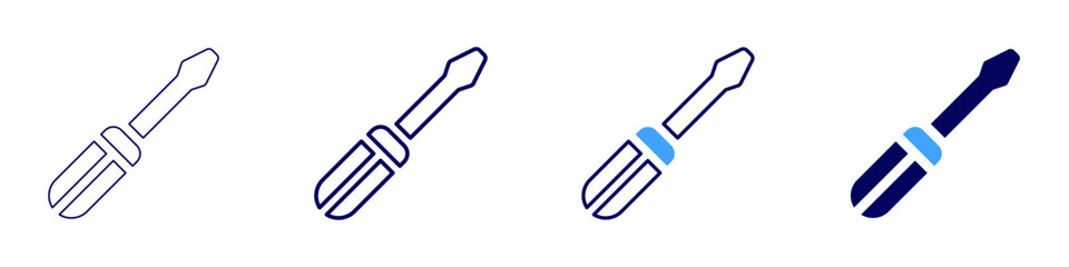 Screwdriver icon in 4 different styles. Thin Line, Line, Bold Line, Duotone. Duotone style. Editable stroke