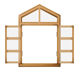 木製の窓のイラスト素材。扉が開いている状態。白背景にベクターイラスト。