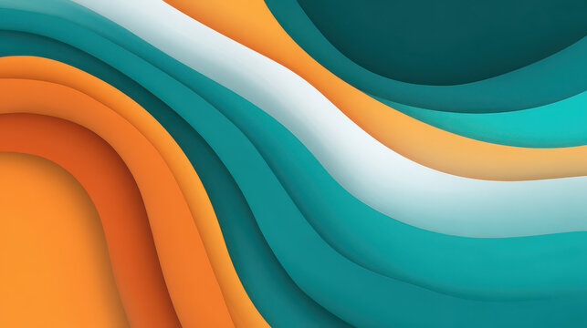 Abstract gradient wave pattern with bold orange, teal, and white curved lines creates modern, dynamic, and vibrant background design