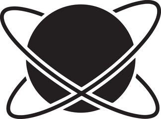 Vector art of atom symbol with orbiting electrons in solid black icon on © vectorzking