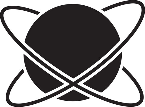 Vector art of atom symbol with orbiting electrons in solid black icon on