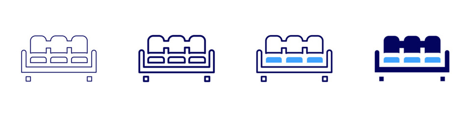 Sofa guestroom icon in 4 different styles. Thin Line, Line, Bold Line, Duotone. Duotone style. Editable stroke