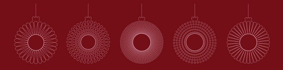 Luxury pinky elegant line Merry Christmas, Happy New Year bauble, toy, ball vector elements for greeting card, banner, poster, invitation, cover. Bauhaus style round decorative elements