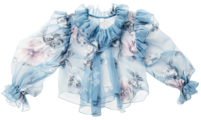 Floral chiffon blouse display fashion boutique apparel photography soft lighting close-up elegant style