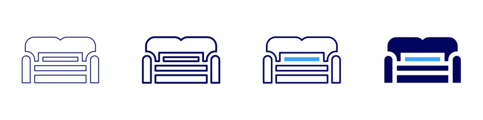 Sofa synthetic icon in 4 different styles. Thin Line, Line, Bold Line, Duotone. Duotone style. Editable stroke