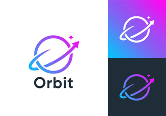 planet arrow logo design. globe galaxy connection technology vector design concept