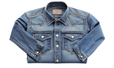 Stylish denim jacket display fashion store product photography studio setting close-up view modern fashion trends