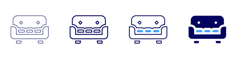 Sofa trade icon in 4 different styles. Thin Line, Line, Bold Line, Duotone. Duotone style. Editable stroke