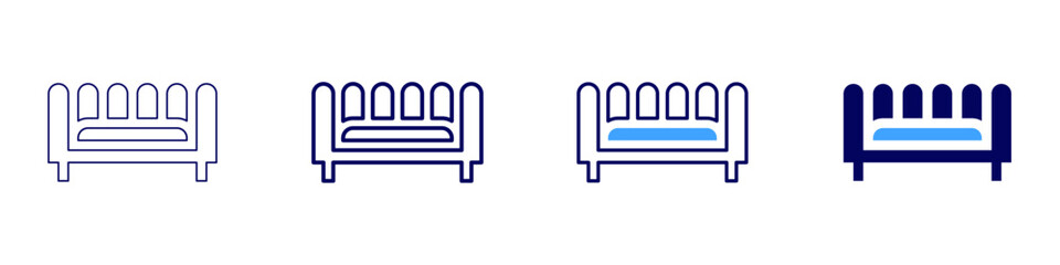 Sofa triple icon in 4 different styles. Thin Line, Line, Bold Line, Duotone. Duotone style. Editable stroke