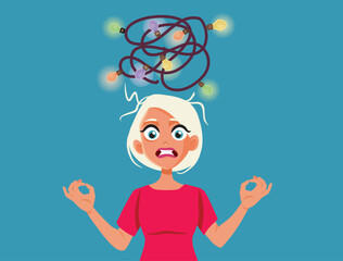 Anxious Woman Stressed about the Holidays Vector Cartoon. Lady panicking about holidays party organization and being late