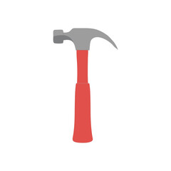 hammer and nail with red handle
