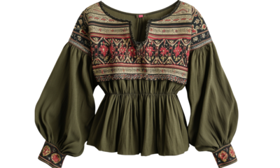 Bohemian style embroidered blouse fashion showcase women's clothing indoor studio elegant view trendy design