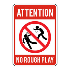 No rough play. No Rough Play in pool area concept vector red color icon design, Pool and beach safety rules on white background, No dangerous play. Eps10 vector illustration.