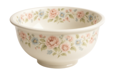 A floral porcelain basin that enhances the charm of a vintage cottage bathroom.
