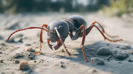 Black ant on ground and rock isolated on white background