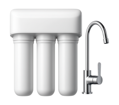 Under-sink filtration system with a separate faucet for clean water in a townhouse kitchen.