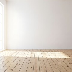Bright Empty Room with Wooden Floor and White Walls.