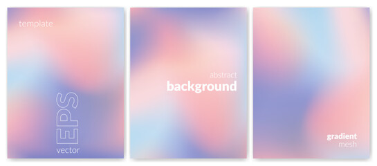 Abstract liquid background set. Gradient mesh. Effect blend pink blue color. Blurred fluid colorful mix. Modern design template for web cover, header, ad banner, poster, brochure, flyer. Vector image